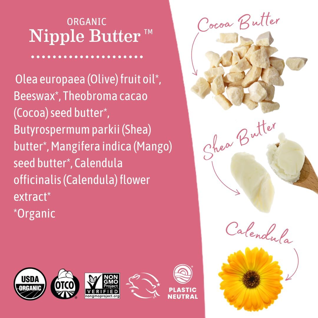 Earth Mama Organic Nipple Butter Breastfeeding Cream | Lanolin-free, Safe for Nursing & Dry Skin, Non-GMO Project Verified, 2-Fluid Ounce (Packaging May Vary)